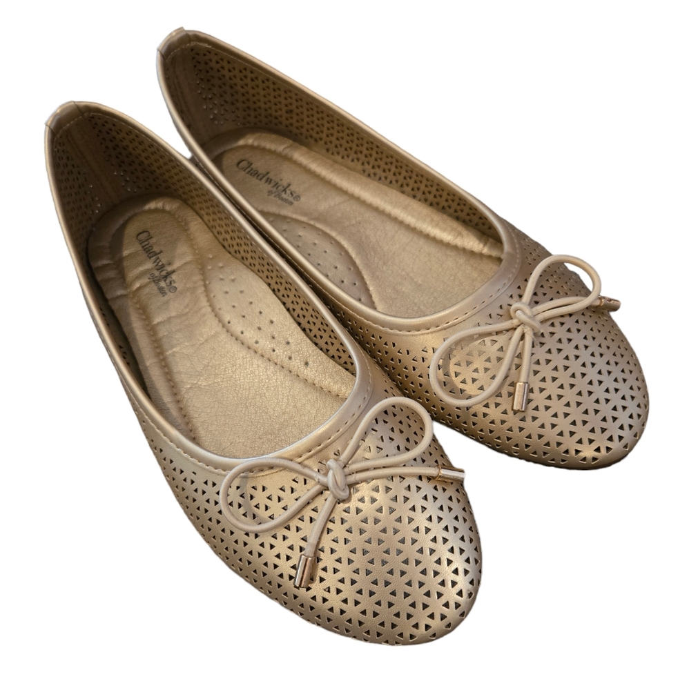 Chadwick's Gold Laser Cut Design Slip On Flats